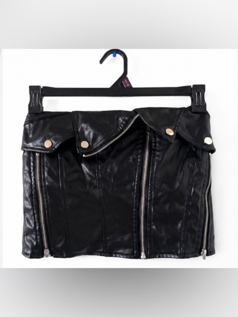 SHEIN Black Faux Leather Zip-Front Crop Top